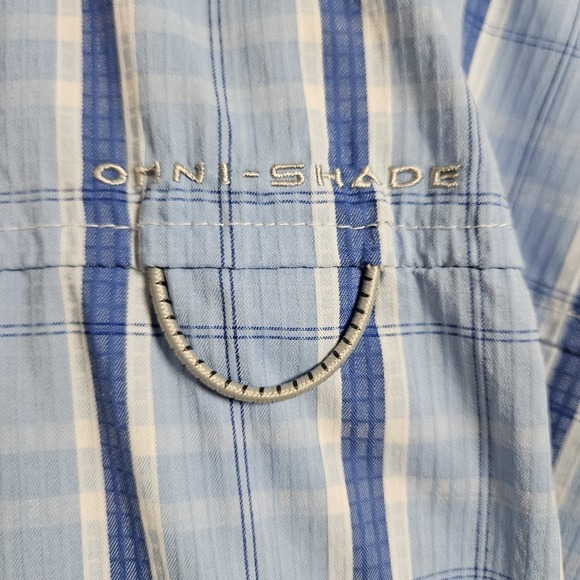 Columbia UPF 50 Omni Shade PFG Fishing Shirt Men's XXL Blue Plaid Vented LS EUC - Picture 10 of 12